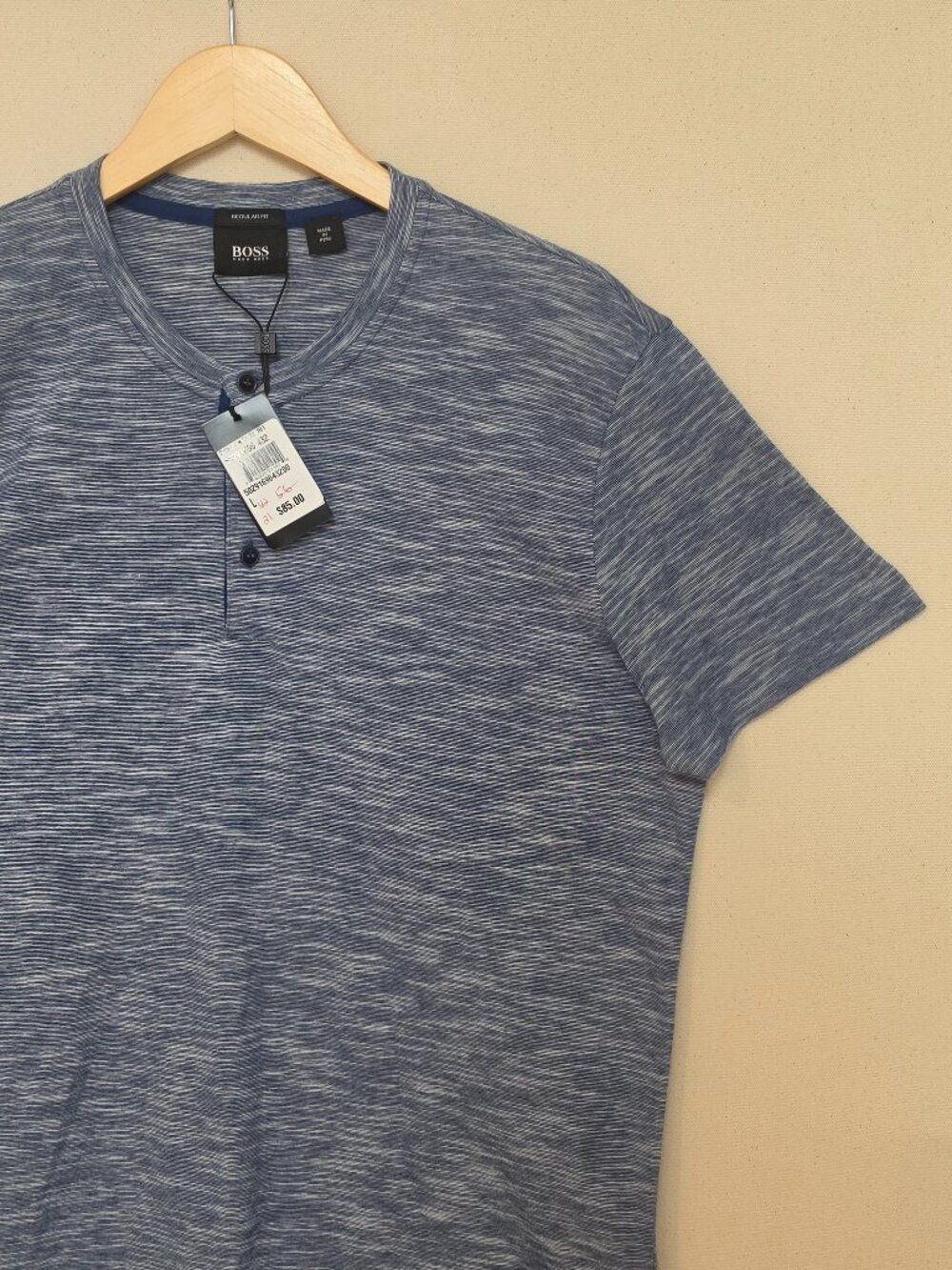 BOSS Men's Short-Sleeve Henley Shirt - Blue Heather